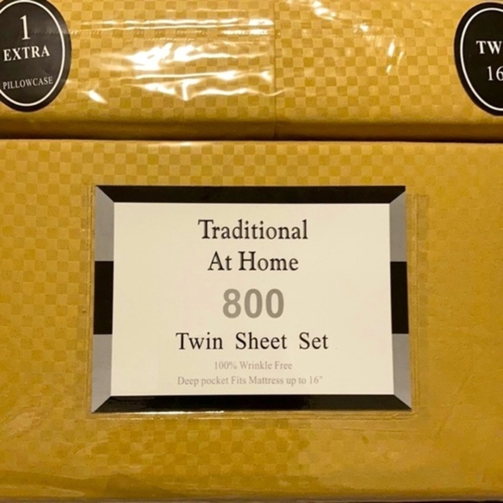 Traditional At Home 4pc Twin Sheet Set golden Sunflower checkerboard embossed